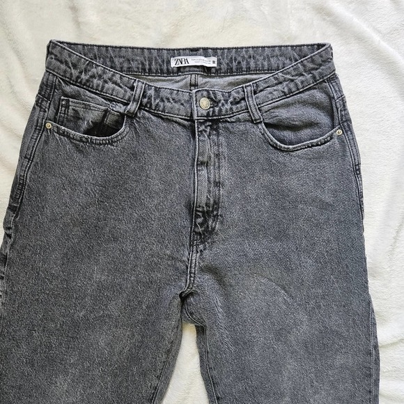 Zara High Rise Mom Jeans Washed Out Black Size 12 - Picture 3 of 10